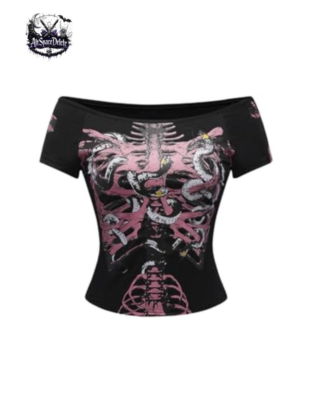 Grunge Emo Y2k Off The Shoulder Crop Top Gothic Graphic Tee